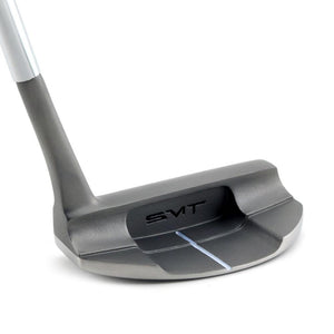 SMT Dead Eye 4 mid mallet putter, 3/4 view from behind showing the slant neck and sight line