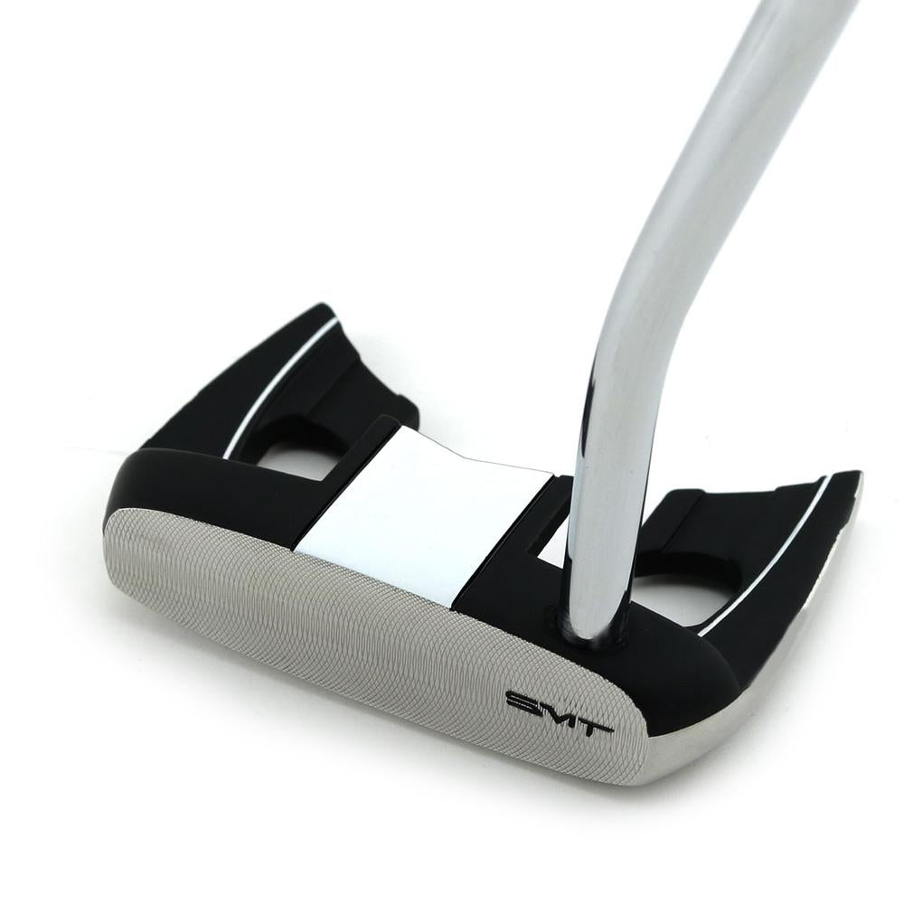 Front view of the SMT Dead Eye 5 putter's two-way milled stainless steel face