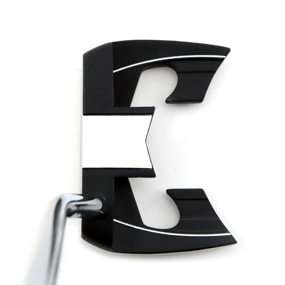SMT Dead Eye 5 mallet putter seen from above at address with black and white alignment block