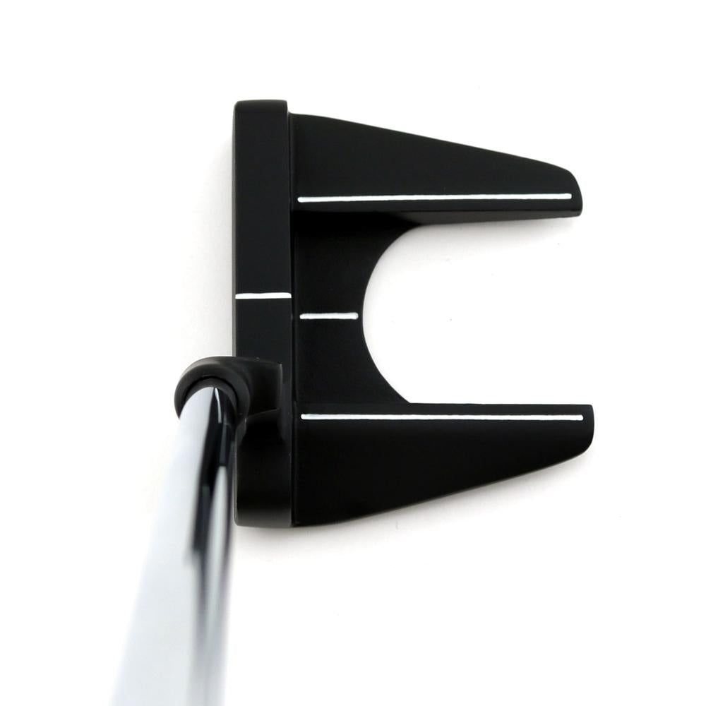 Black SMT Dead Eye 6 mallet putter seen from above at address with quad alignment lines