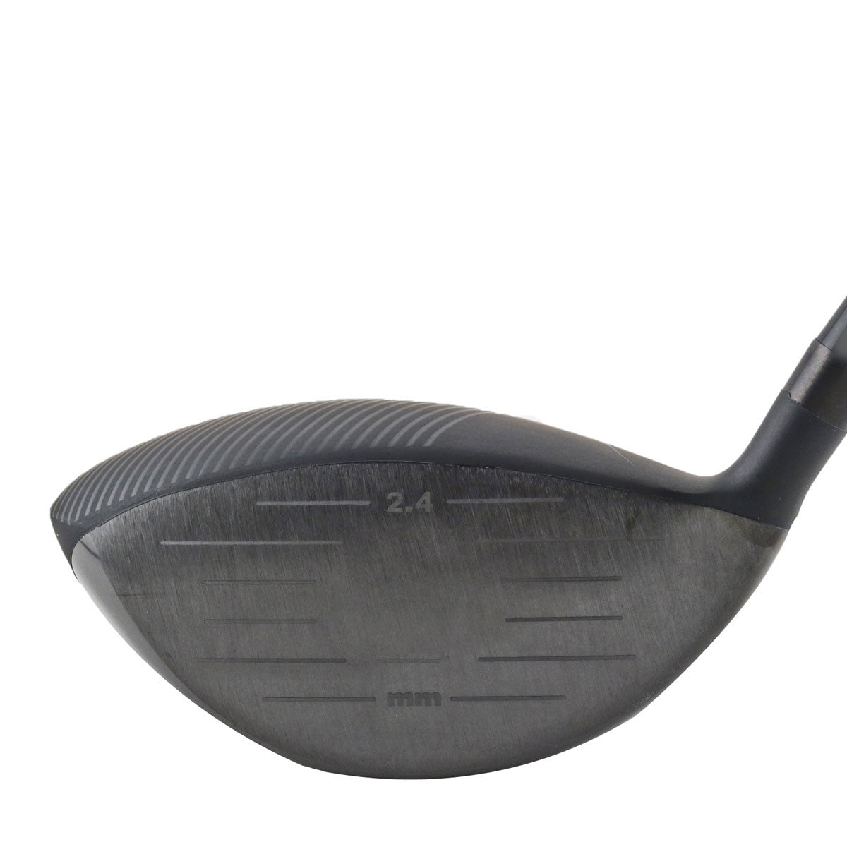 DTG Felon Offset Anti-Slice non-conforming driver head, face view, showing the face with horizontal scoring lines.