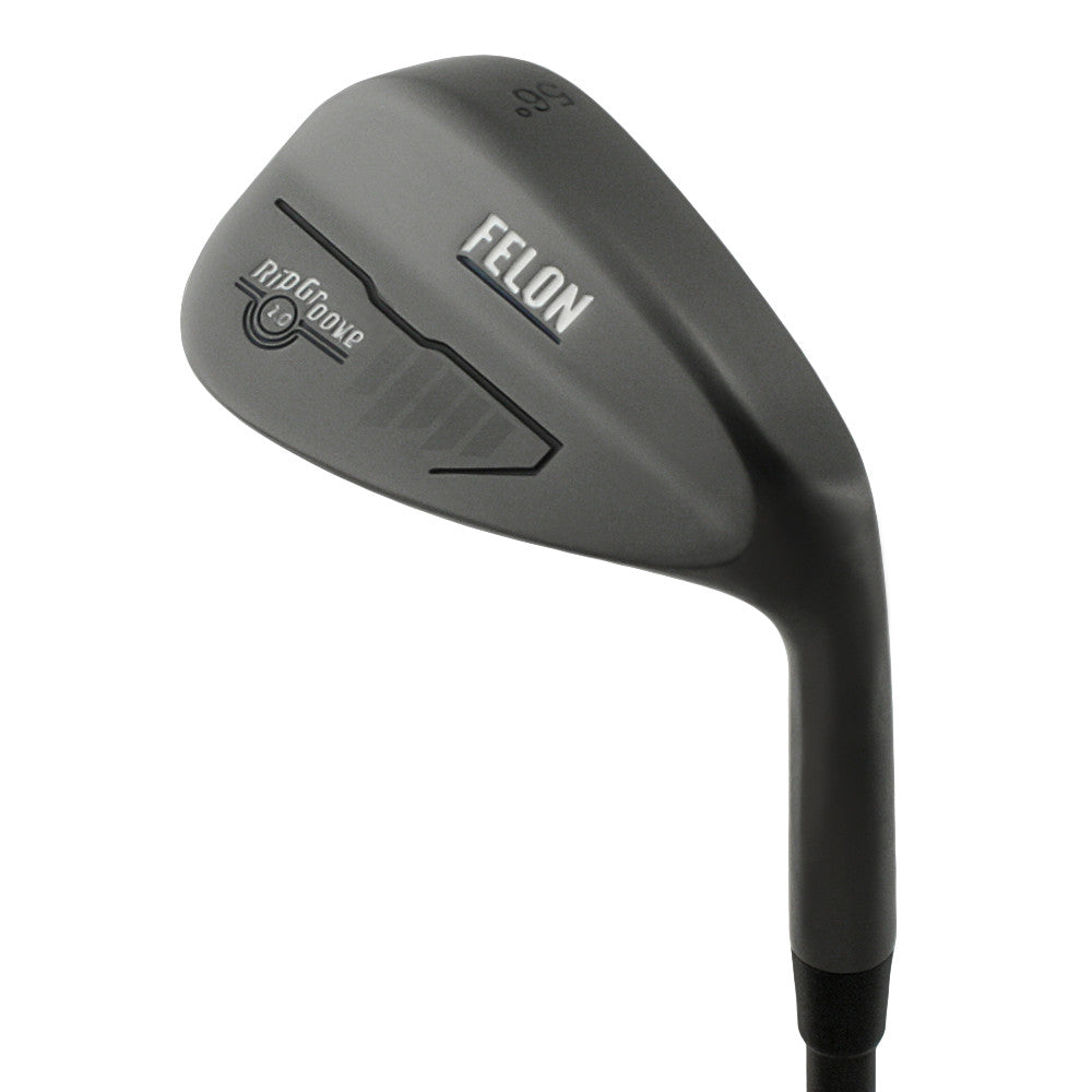 DTG Felon Rip Groove 2.0 wedge head in black finish, back view, showing the blade back with the Felon badge.