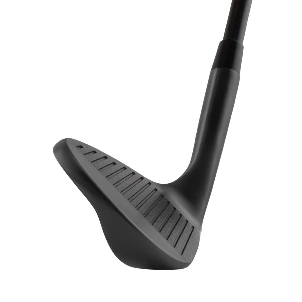 DTG Felon Rip Groove 2.0 wedge head in black finish, toe view, showing the blade profile and sole grind from the toe side.
