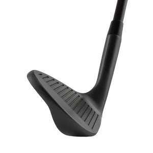 DTG Felon Rip Groove 2.0 wedge head in black finish, toe view, showing the blade profile and sole grind from the toe side.