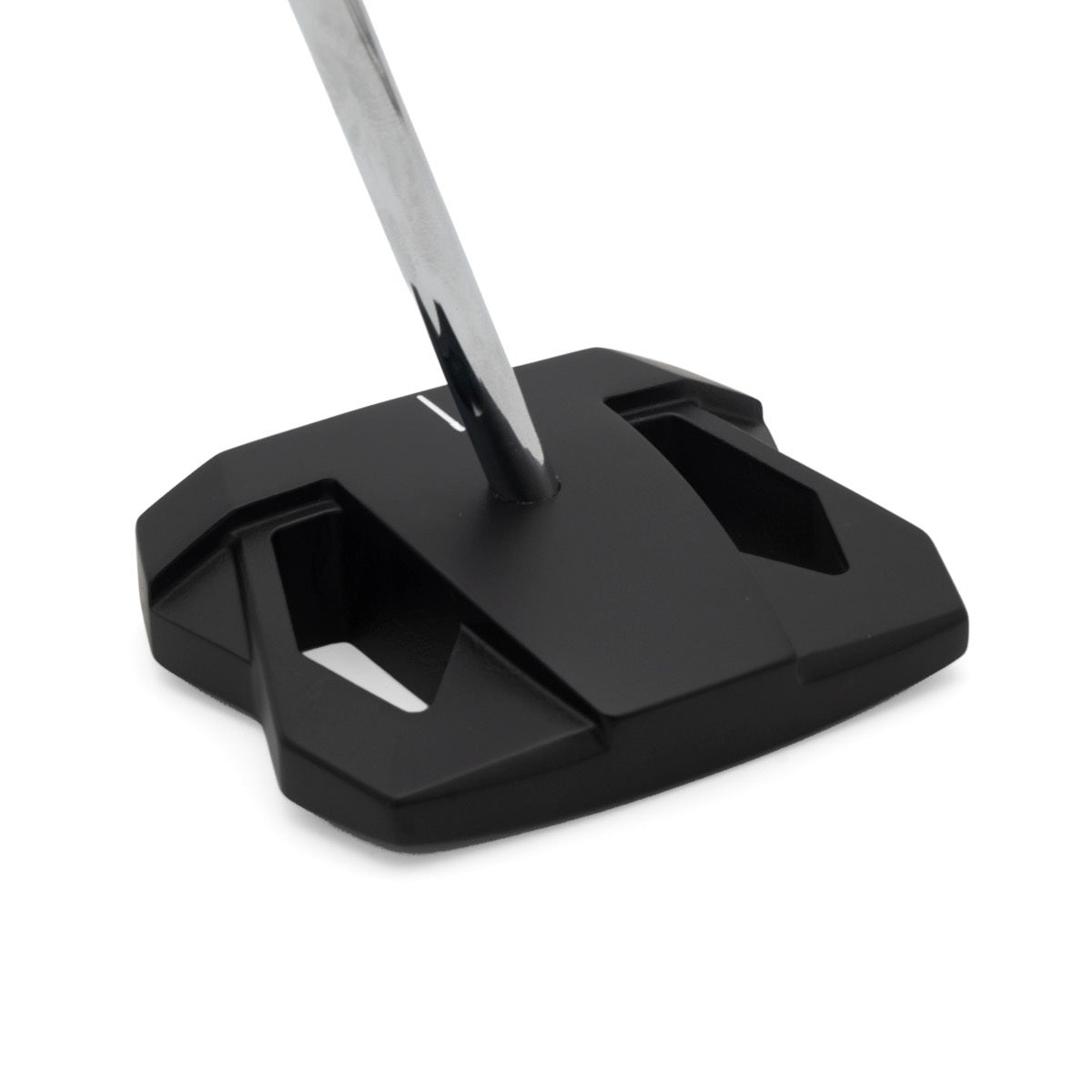 Inazone NT-1 zero torque mallet putter head in matte black viewed at an angle from behind