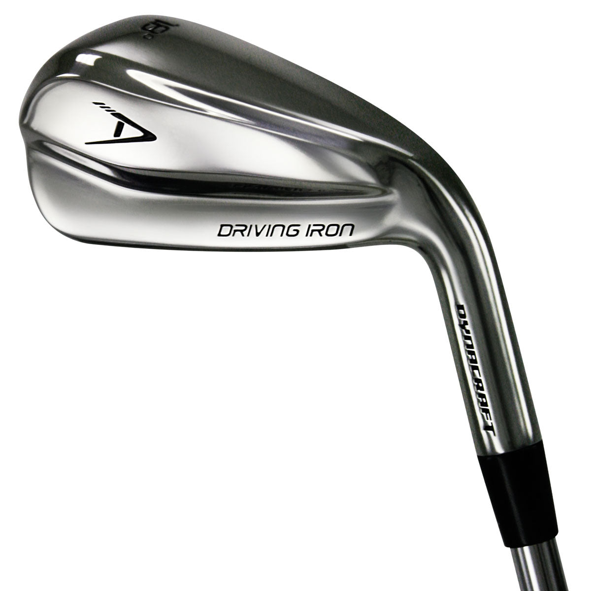 Dynacraft driving iron head, back view, showing the chrome hollow-body back with Driving Iron lettering.