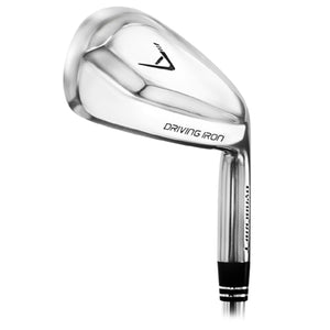 Dynacraft driving iron head, back view, showing the chrome hollow-body back with Driving Iron lettering.
