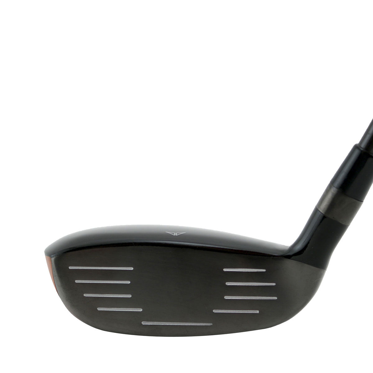 Grand Hawk XP-M hybrid clubhead shown face-on, with a dark grooved hitting face and a shallow rounded profile