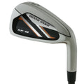 Grand Hawk XP-M iron clubhead viewed from behind, with a satin cavity back carrying Grand Hawk XP-M branding and orange accents