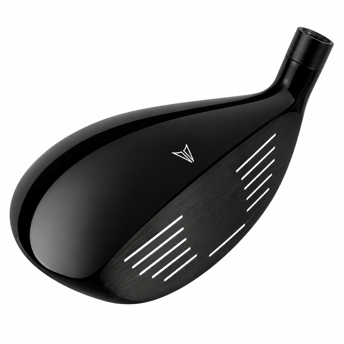 Heater AI-Series hybrid clubhead seen from the toe, with a glossy black crown sweeping back from a grooved face