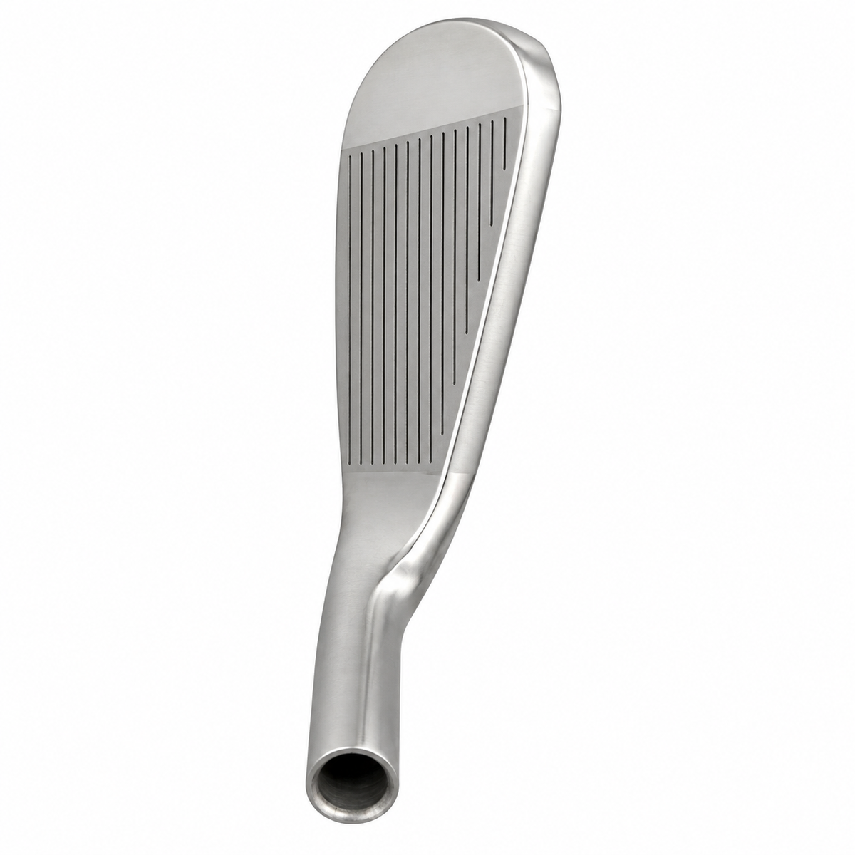 Heater AI-Series iron clubhead standing upright with the toe pointing up, showing the full grooved chrome face