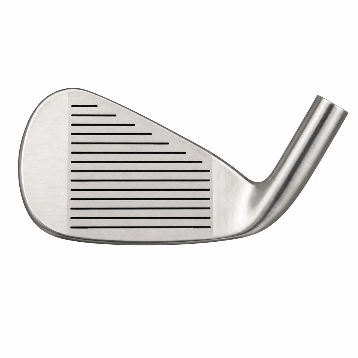 Heater AI-Series iron clubhead shown face-on at address, with a chrome finish and a grooved hitting face