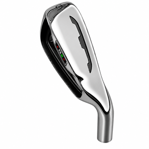 Heater B2 iron clubhead viewed from behind at a raised angle, showing the chrome cavity back and the B2 badge