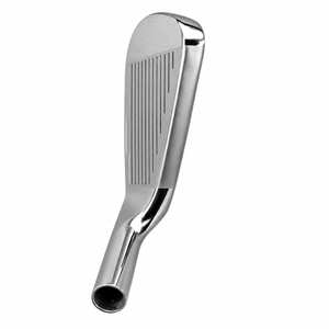 Heater B6 iron clubhead standing upright with the toe pointing up, showing the full grooved chrome face