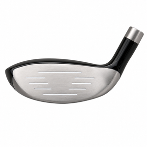 Heater B7 hybrid clubhead shown face-on, with a grooved silver hitting face and a dark crown