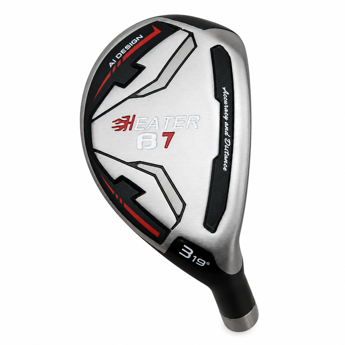 Heater B7 hybrid sole in white, black and red with Heater B7 branding and a 3 hybrid 19 degree marking near the hosel