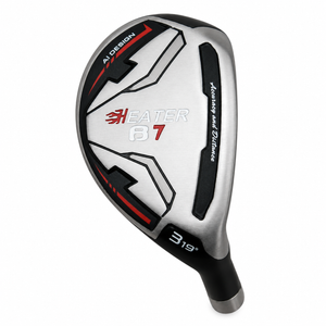 Heater B7 hybrid sole in white, black and red with Heater B7 branding and a 3 hybrid 19 degree marking near the hosel