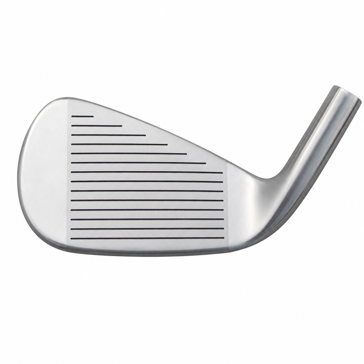 Heater B7 iron clubhead shown face-on at address, with a satin finish and a grooved hitting face
