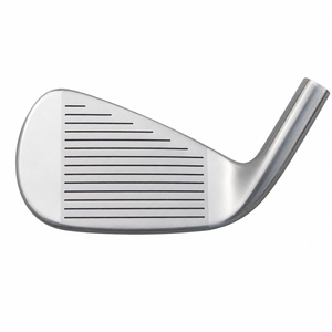 Heater B7 iron clubhead shown face-on at address, with a satin finish and a grooved hitting face
