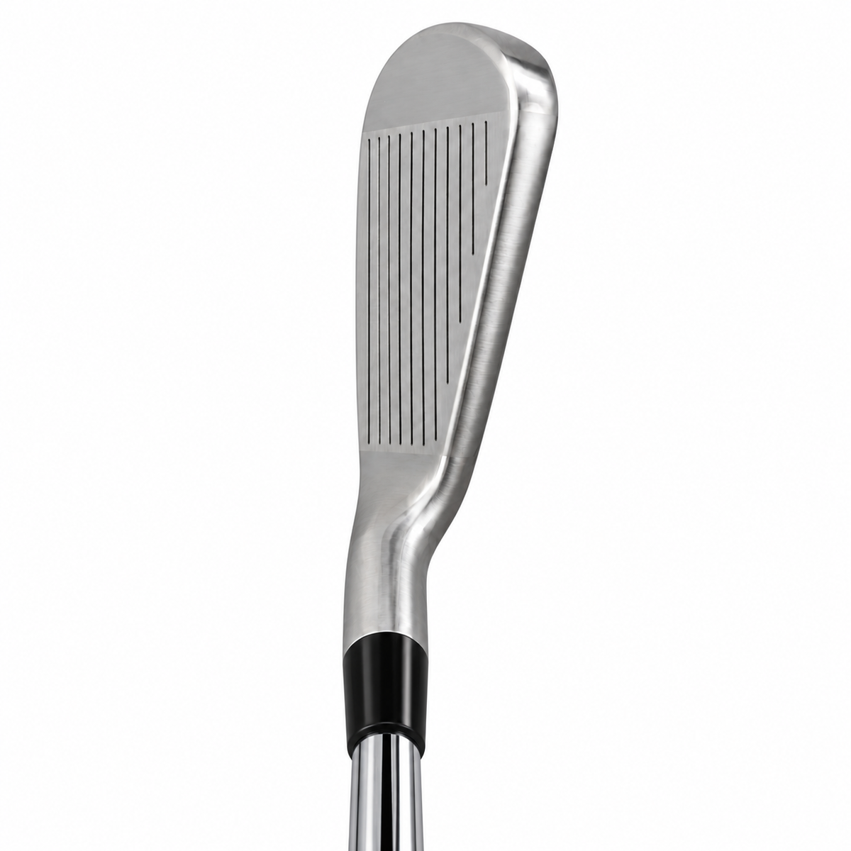 Heater B7 iron clubhead viewed from above at address, showing the topline and the grooved face below it