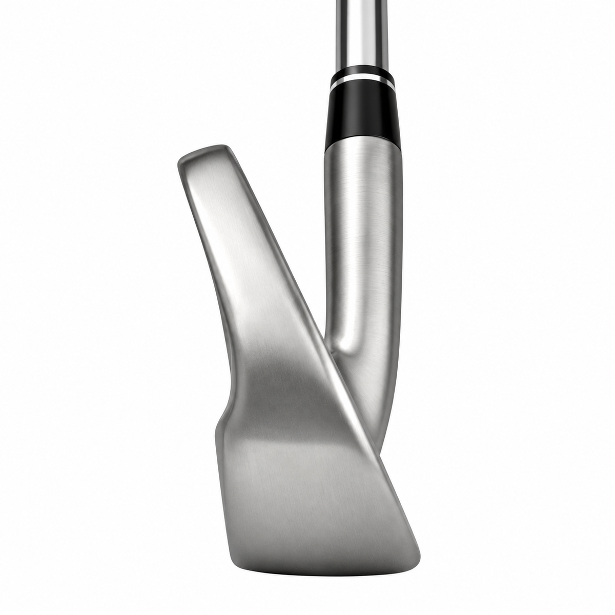 Heater F-47 iron clubhead viewed down the toe, showing the satin sole profile and topline