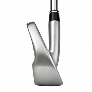 Heater F-47 iron clubhead viewed down the toe, showing the satin sole profile and topline