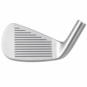 Heater H-9BC iron clubhead shown face-on at address, with a satin finish and a grooved hitting face