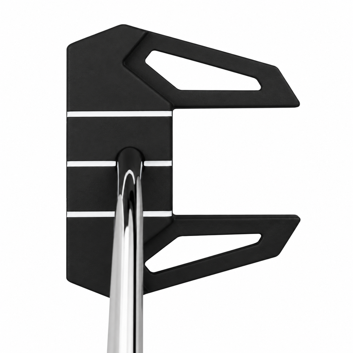 Heater ZZ-3 Zero Torque mallet putter head, address view, showing the topline, alignment lines and the open rear wings.