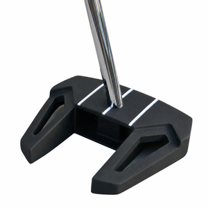 Heater ZZ-3 Zero Torque mallet putter head, heel view, showing the center-mounted hosel and the black body from the heel side.