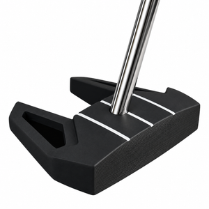 Heater ZZ-3 Zero Torque mallet putter head, toe view, showing the black body and the raised zero-torque wings from the toe side.