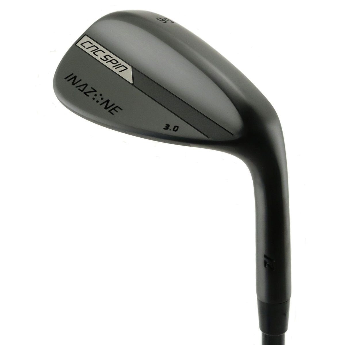 Inazone 3.0 CNC spin wedge head in black finish, back view, showing the blade back with the Inazone badge and loft stamping.