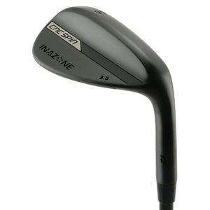 Inazone 3.0 CNC spin wedge head in black finish, back view, showing the blade back with the Inazone badge and loft stamping.