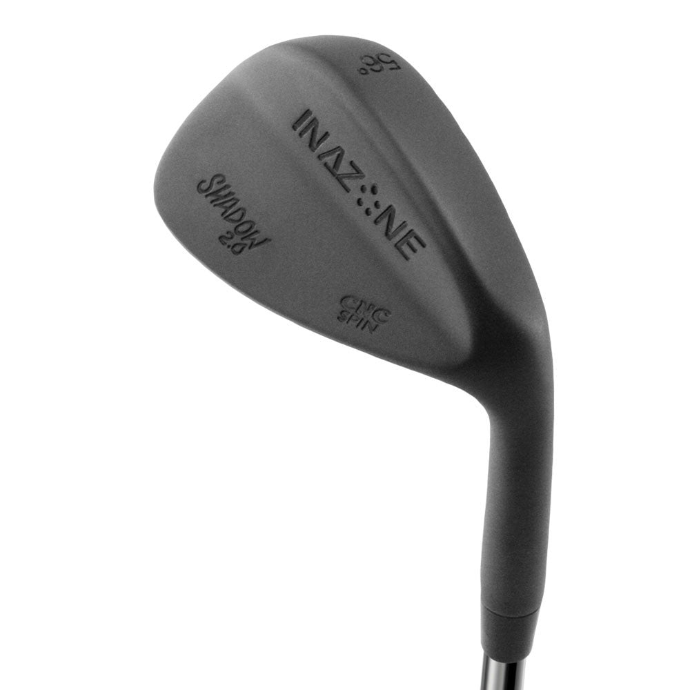 Inazone Shadow 2.0 CNC spin wedge head in dark gunmetal finish, back view, showing the blade back with the Inazone badge.