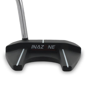 Inazone Armbar armlock putter in black, 3/4 view from behind showing the Inazone logo and alignment lines