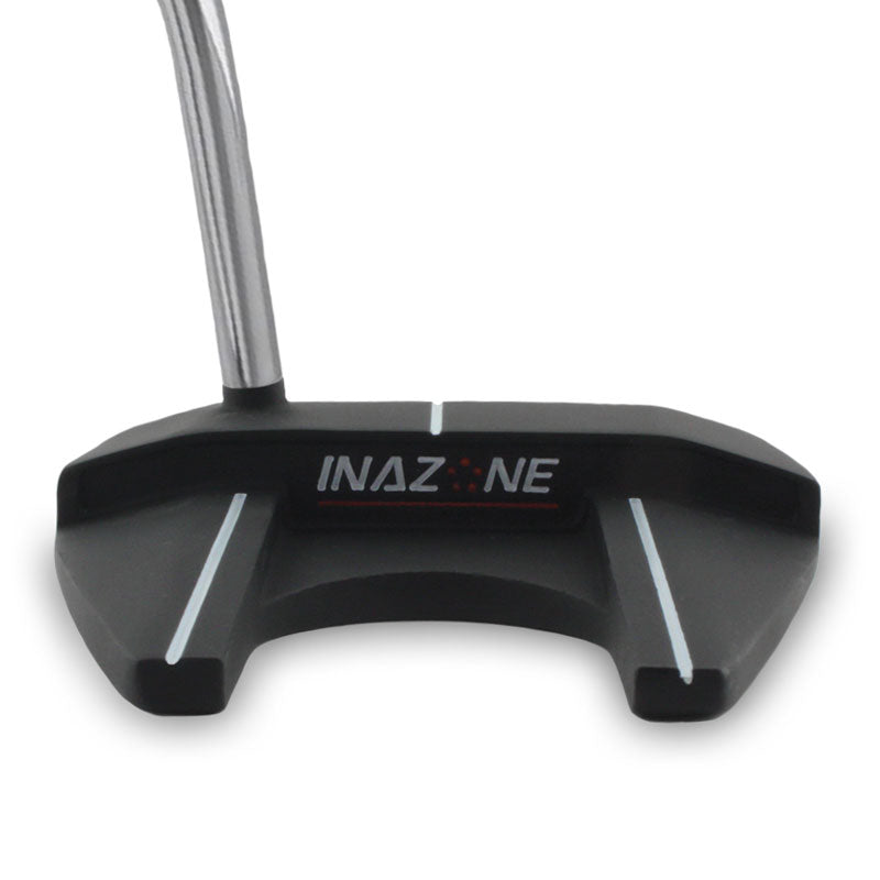 Inazone Armbar armlock putter in black, 3/4 view from behind showing the Inazone logo and alignment lines