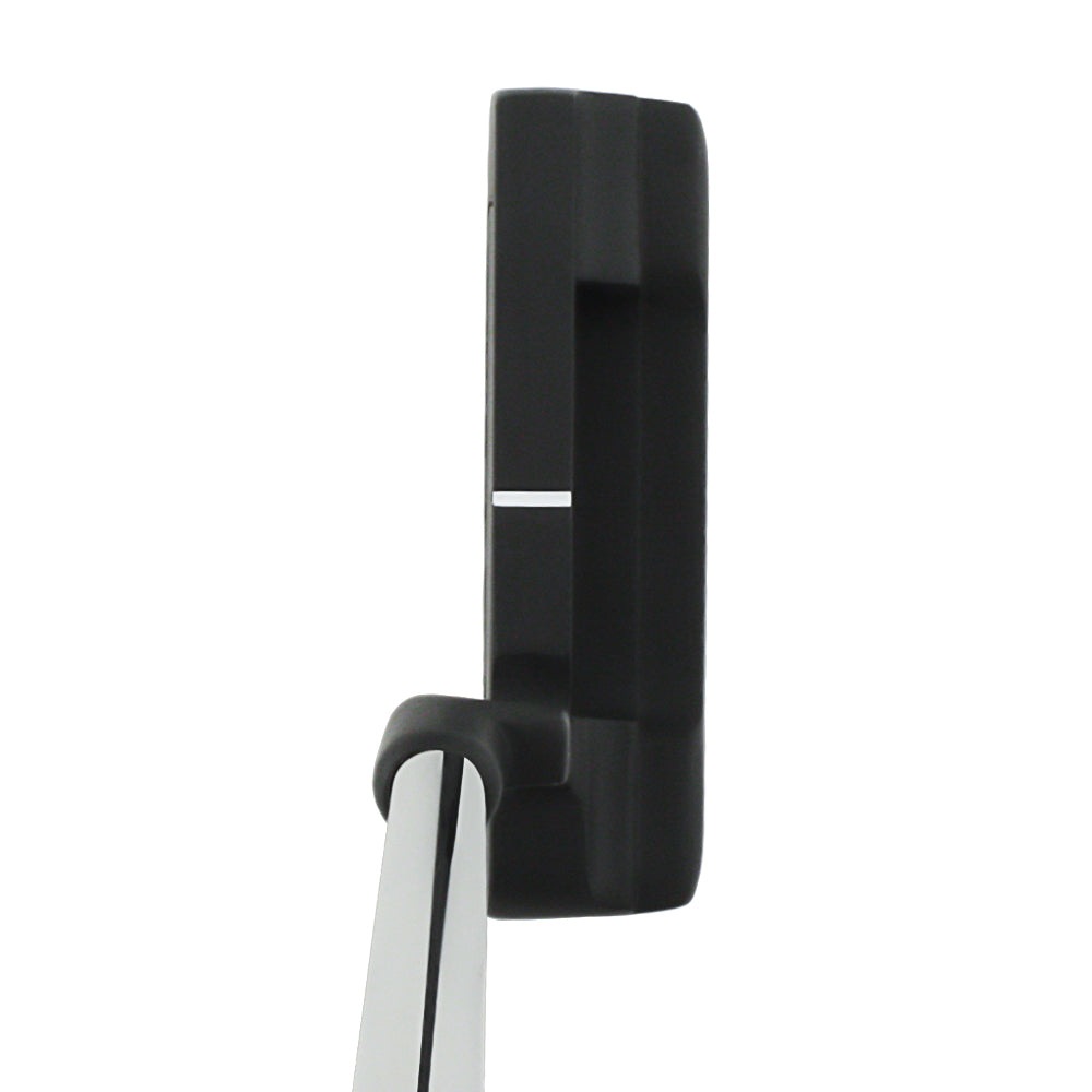 Inazone Blade putter head in black viewed from above at address, showing the white sight line