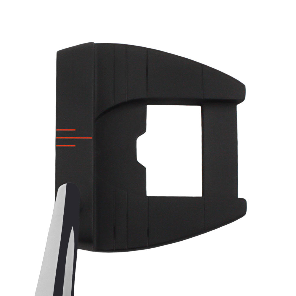 Inazone CB 400 mallet putter seen from above at address with red sight lines