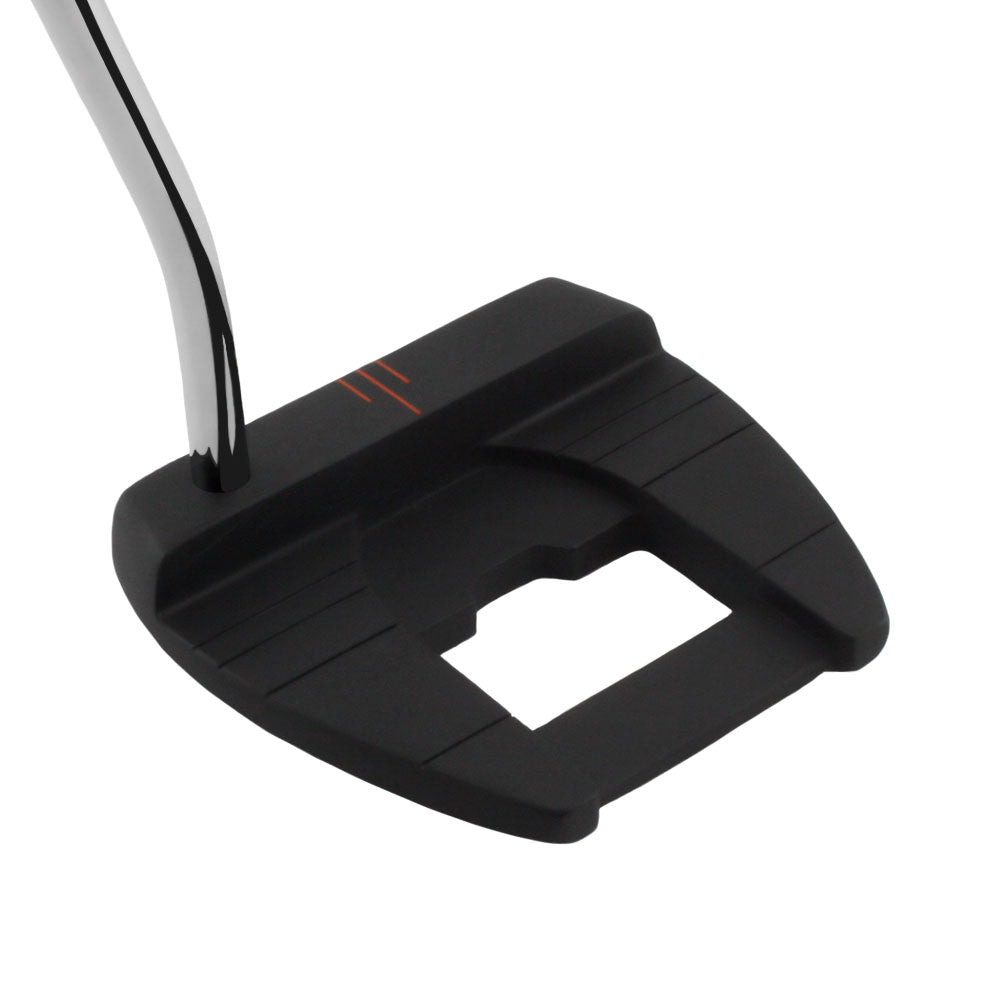 Inazone CB 400 counterbalance mallet putter in black, 3/4 view from behind showing the center cutout