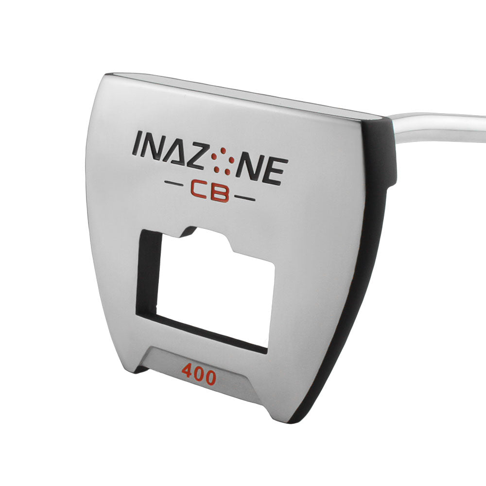 Sole of the Inazone CB 400 putter with Inazone CB 400 branding