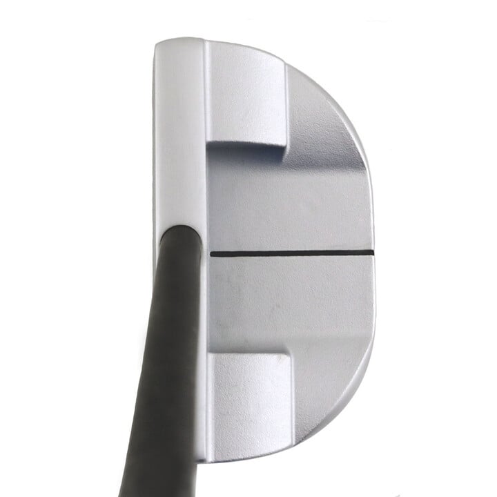 Inazone C87 center shaft putter seen from above at address, with the shaft entering the center of the head