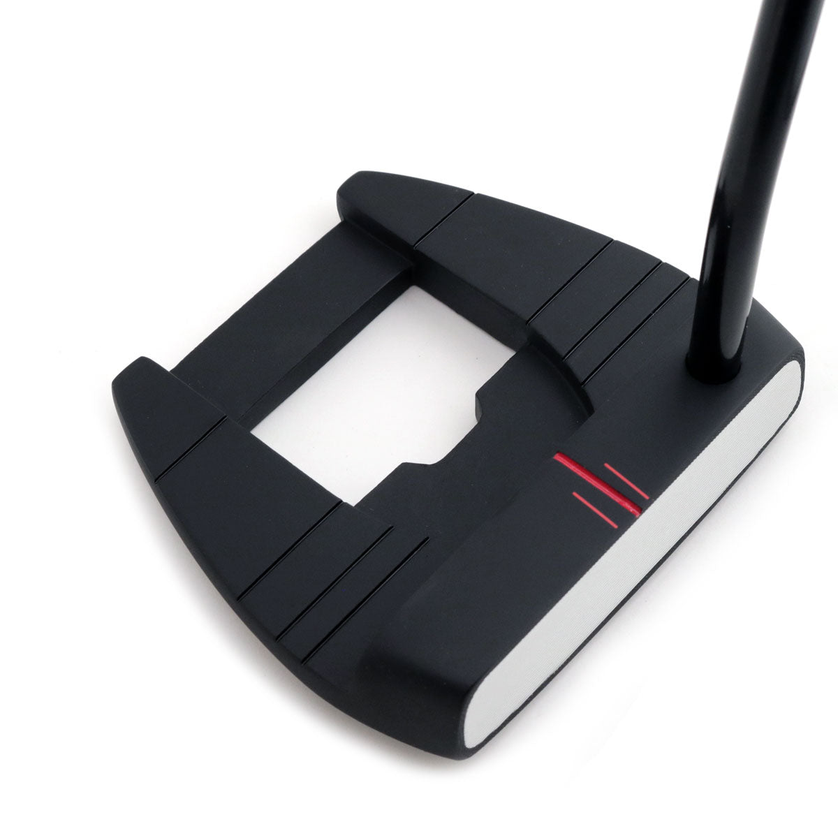 Elevated view of the black Inazone CB 400 mallet head with rear rails and graphite shaft