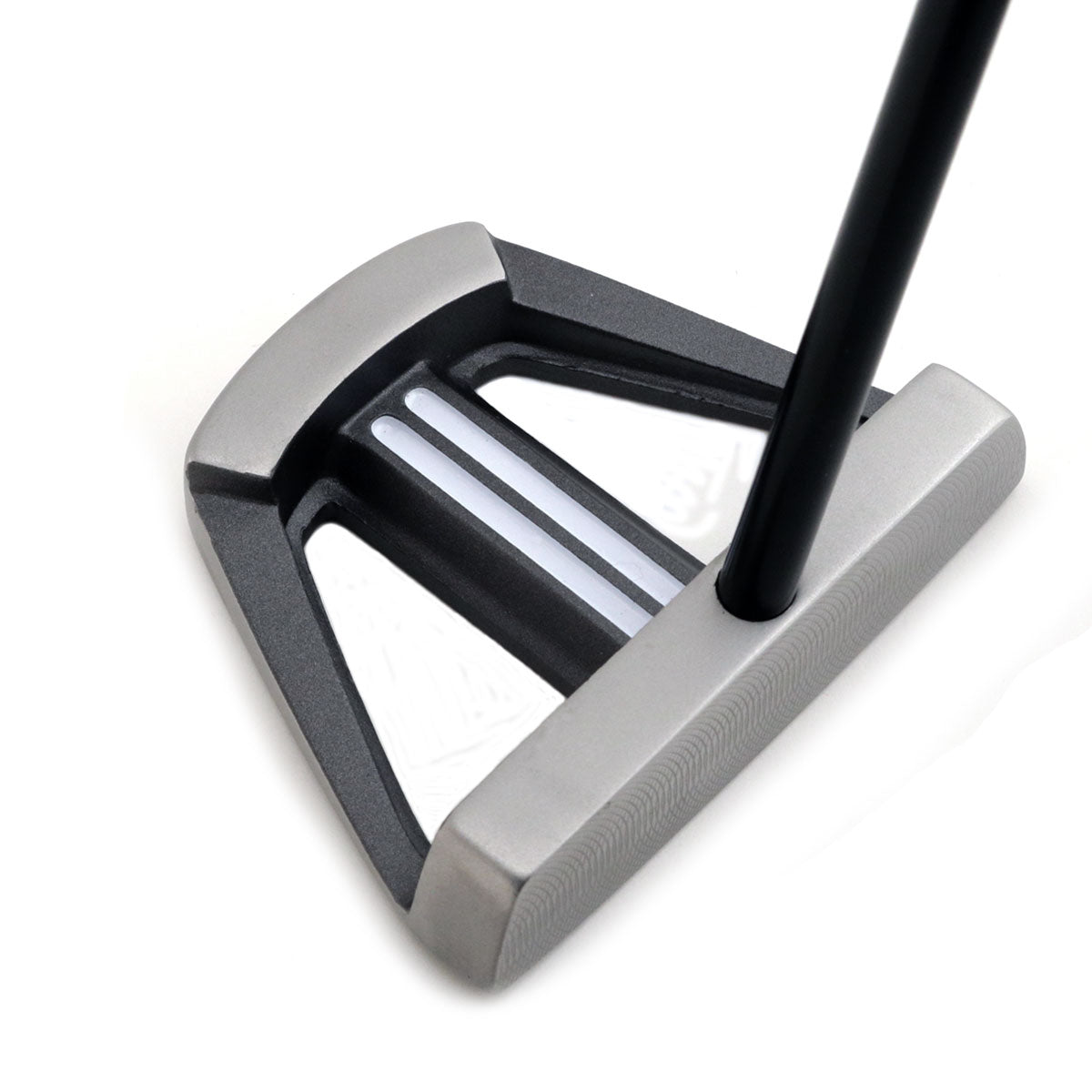 Elevated view of the Inazone Hefty mallet head with gray frame and dark cavity