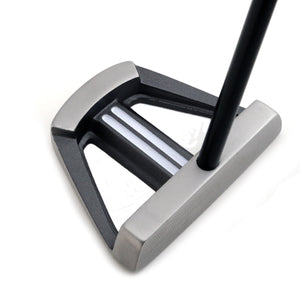 Elevated view of the Inazone Hefty mallet head with gray frame and dark cavity