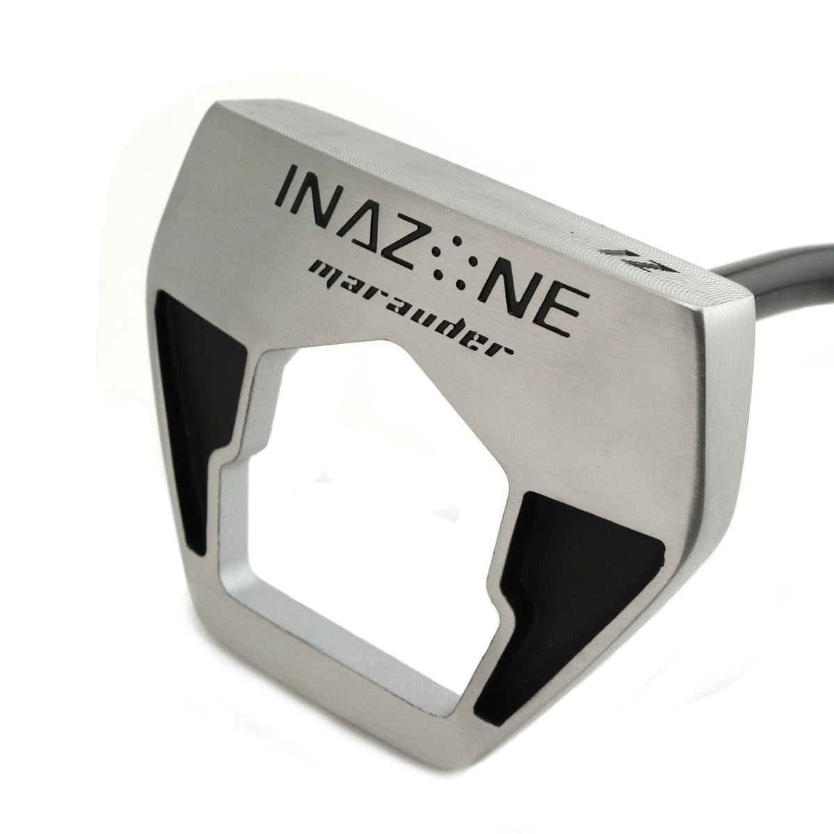 Inazone Marauder winged mallet putter sole in brushed silver with Inazone branding