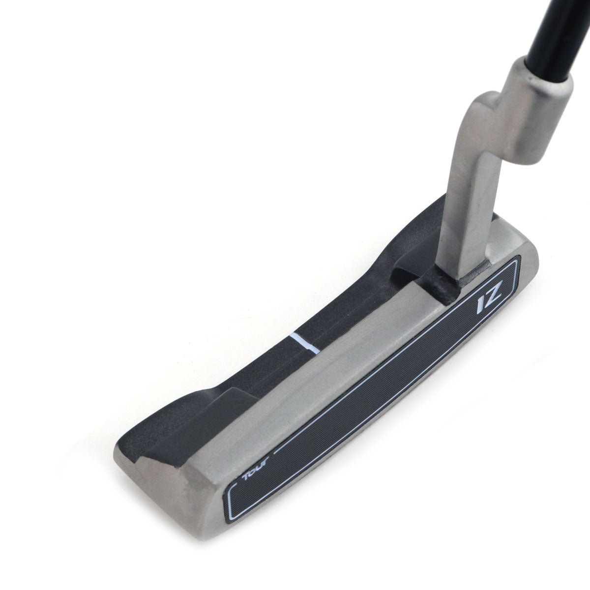 Inazone SCX blade putter head in gray viewed at an angle from behind, showing the plumber's neck hosel