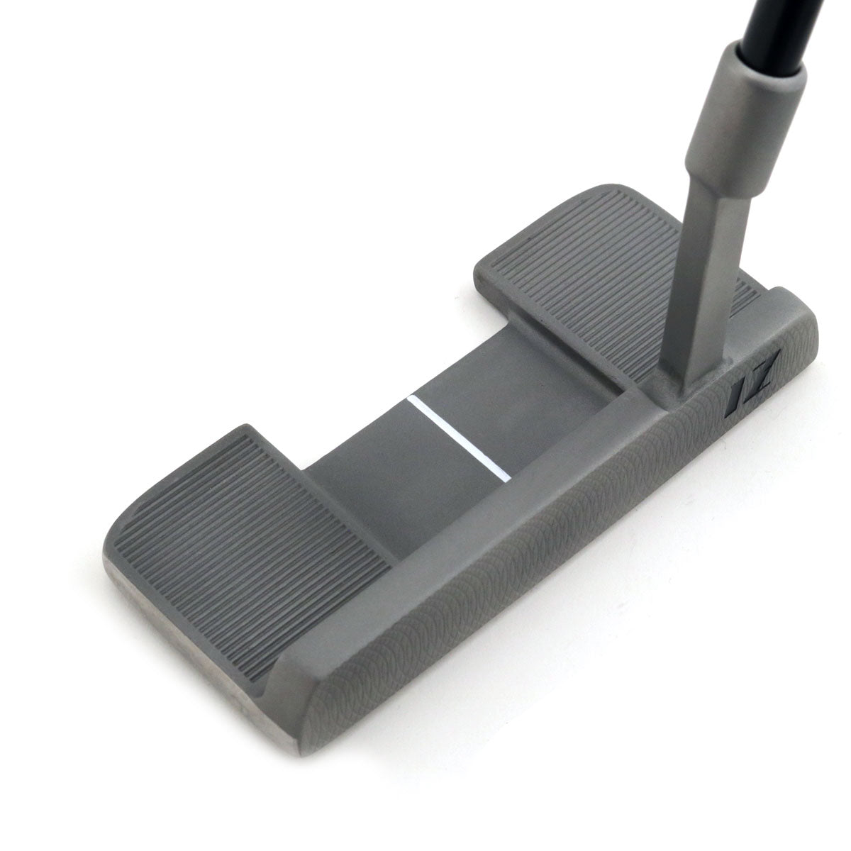 Angled view of the Inazone StandPoint putter head and hosel in satin stainless finish