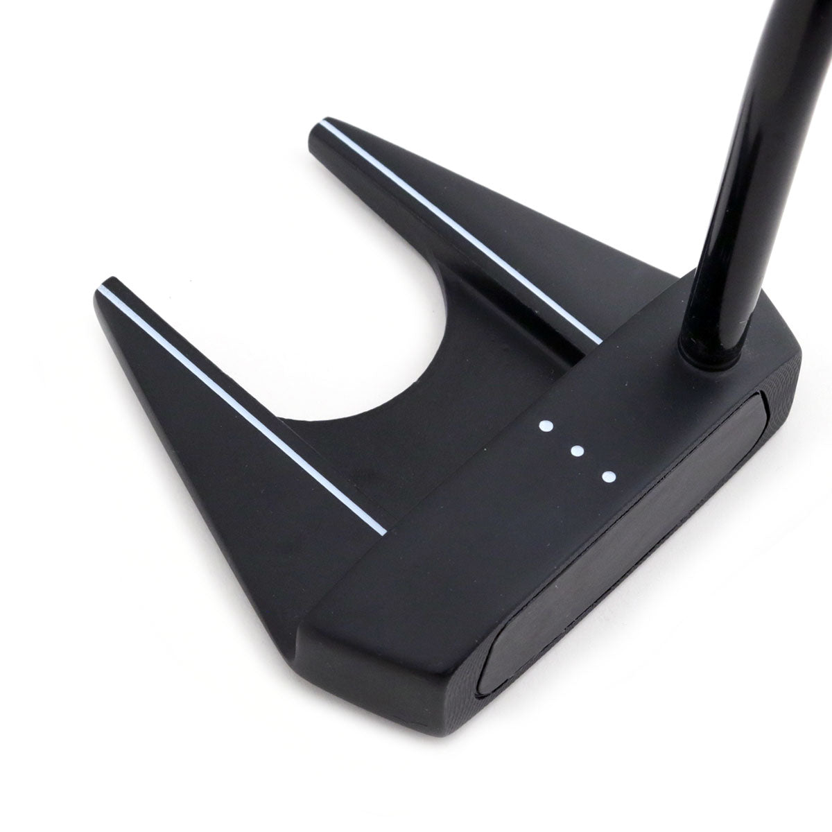 Inazone ZH Mallet putter head in black viewed at an angle, showing the two wings with white sight lines
