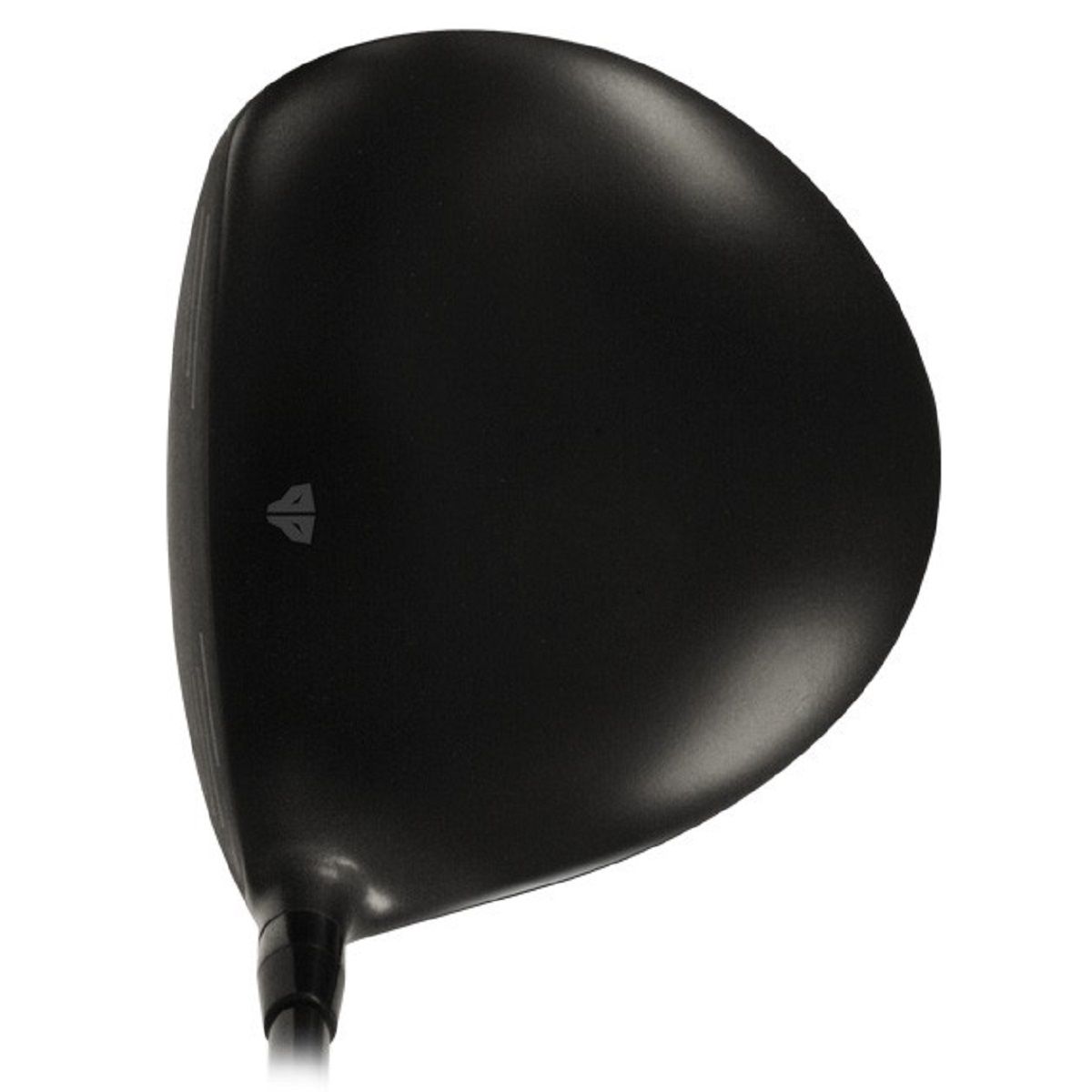 Juggernaut driver crown viewed from above at address, a plain matte black head with a small alignment mark