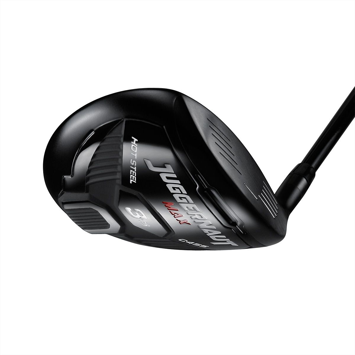Juggernaut Max fairway wood shown at a three-quarter angle, with a glossy black crown and Juggernaut Max branding on the sole