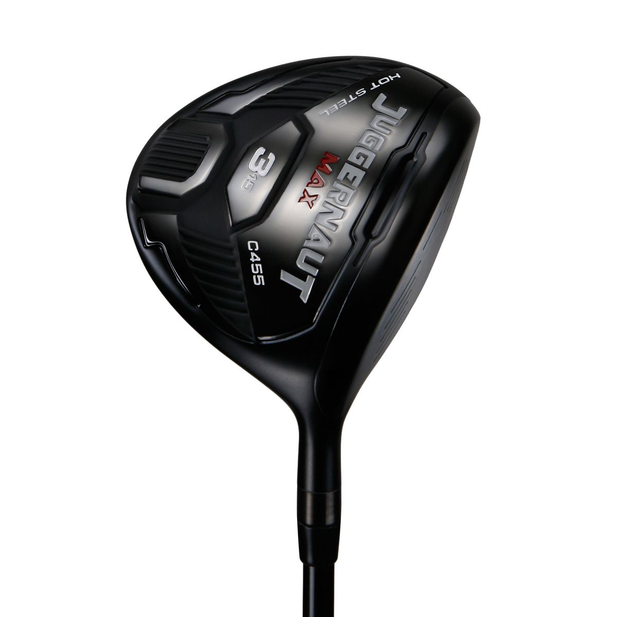 Juggernaut Max fairway wood seen from the sole, with Juggernaut Max branding across a black sole and a red accent